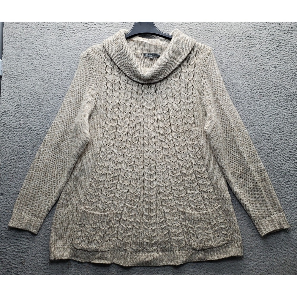 89th & Madison Sweater Womens 1X Brown Cable Knit Ribbed Hem Cowl Neck Pullover